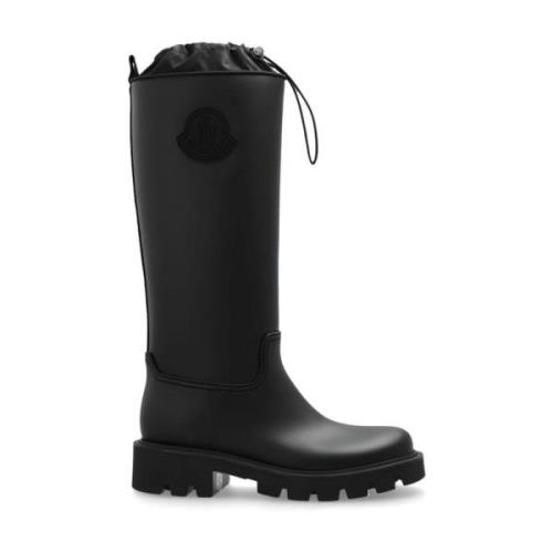 Zwarte kniehoge laarzen met reliëflogo Moncler , Black , Dames