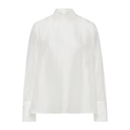 Doorschijnende Organza Blouse met Opstaande Kraag IVY OAK , White , Da...