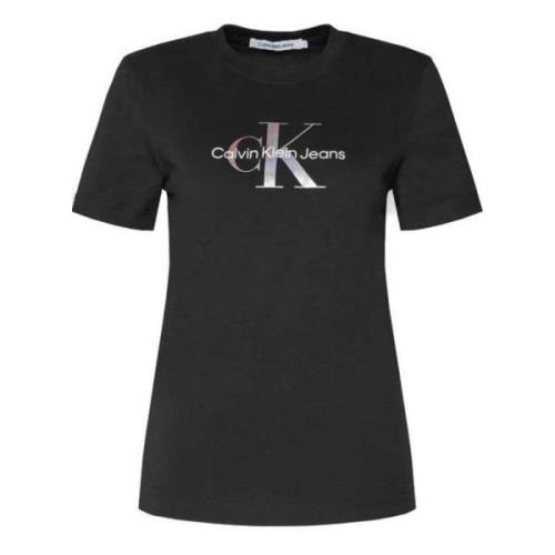 Zwart Katoen Ronde Hals T-shirt Calvin Klein Jeans , Black , Dames