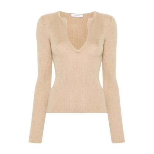 Beige Cashmere-Silk V-Neck Sweater Max Mara , Beige , Dames