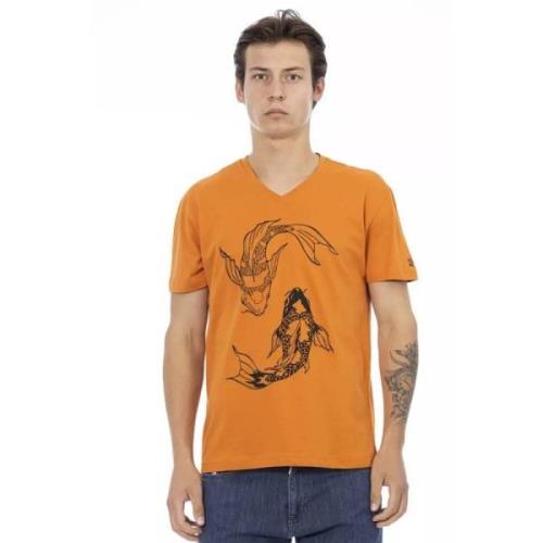 Oranje V-hals T-shirt Trussardi , Orange , Heren