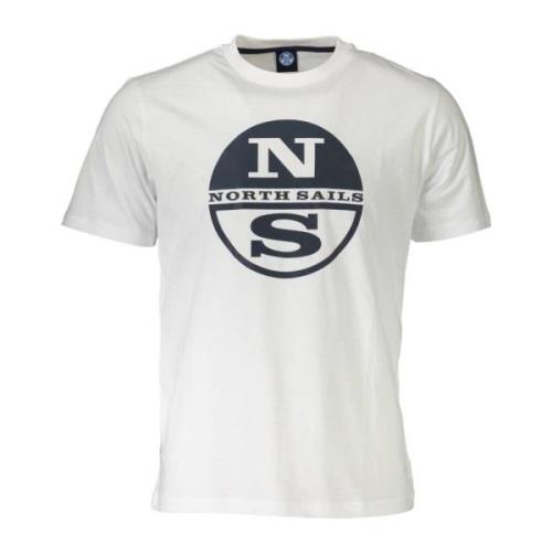 Wit Katoenen T-Shirt met Print en Logo North Sails , White , Heren