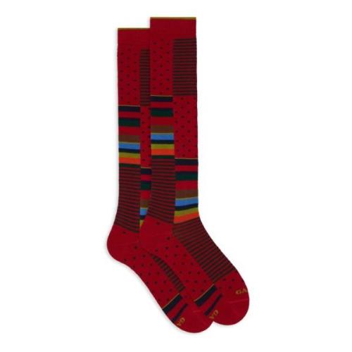 Rode Katoenen Lange Sokken met Multicolor Patroon Gallo , Multicolor ,...