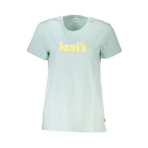 Blauw Katoen Bedrukt Logo T-Shirt Levi's , Green , Dames