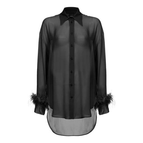 Lang shirt met veren Pinko , Black , Dames