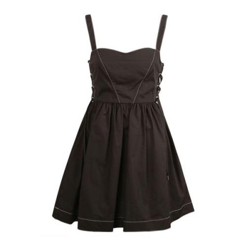 Zwarte Katoenen Poplin Jurk Sweetheart Hals Pinko , Black , Dames