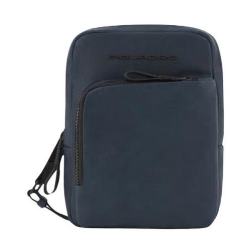 Blauwe leren iPad Mini tas Piquadro , Blue , Heren