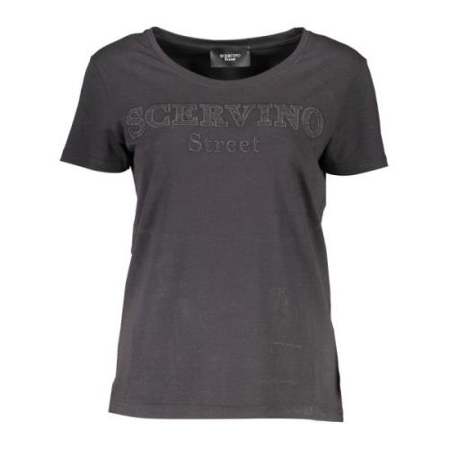 Zwarte katoenen T-shirt met borduursel en logo Ermanno Scervino , Blac...