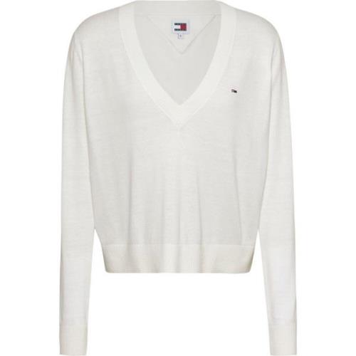 Witte Slim Fit Sweater Lente/Zomer Tommy Jeans , White , Dames