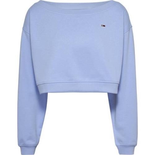 Blauwe Crop Sweater Boothals Ballonmouwen Tommy Jeans , Blue , Dames