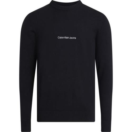 Zwarte Sweater met Contrast Logo Calvin Klein , Black , Heren