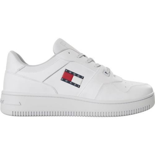 Witte Sneakers Ronde Neus Leer Tommy Jeans , White , Dames