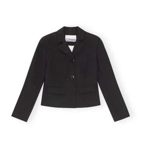 Zwarte Katoenen Blazer met Bowling Kraag Ganni , Black , Dames