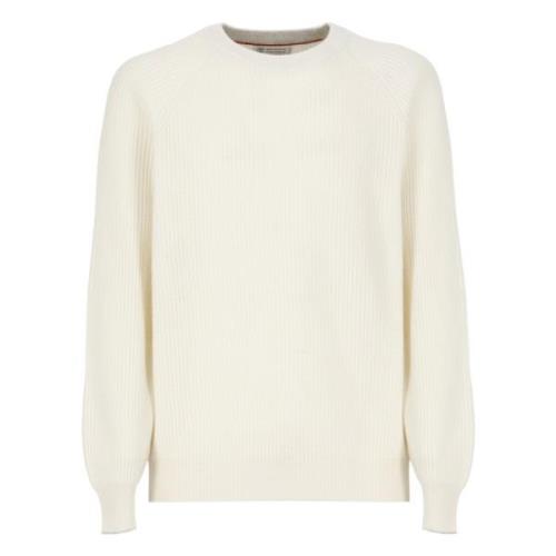 Ivory Cashmere Crew Neck Sweater Brunello Cucinelli , Beige , Heren