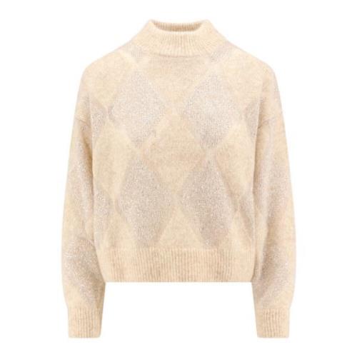 Diamantpatroon Paillet Sweater Brunello Cucinelli , Beige , Dames