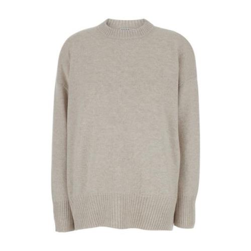 Beige Cashmere Crewneck Sweater Ribbed Knit Brunello Cucinelli , Beige...