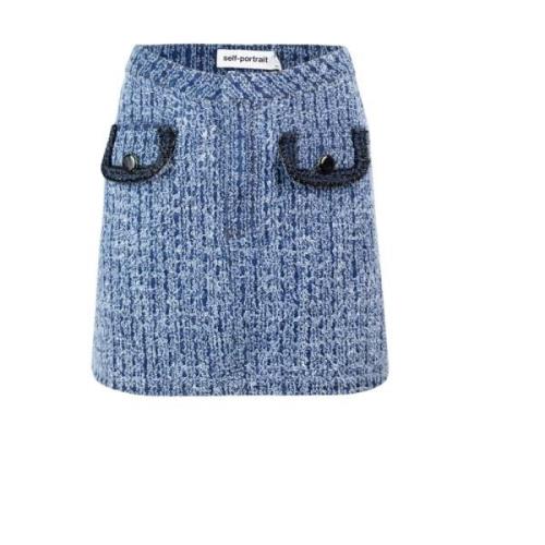 Denim Mini Rok met Geweven Details Self Portrait , Blue , Dames