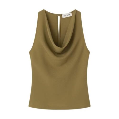 Mouwloze Top in Olijfkleurige Crêpestof Aeron , Green , Dames