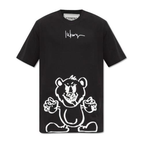 T-shirt met logo Iceberg , Black , Heren