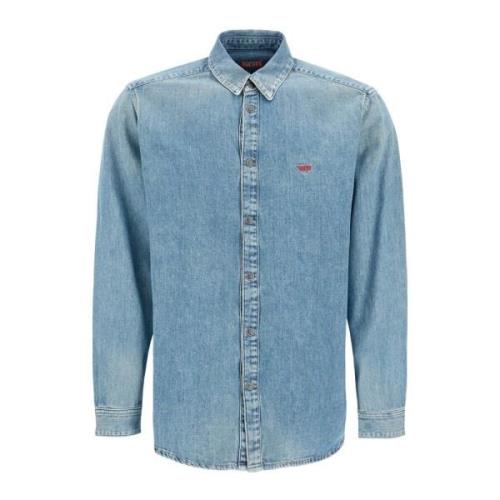 Versleten Denim Shirt met Oval D Logo Diesel , Blue , Heren