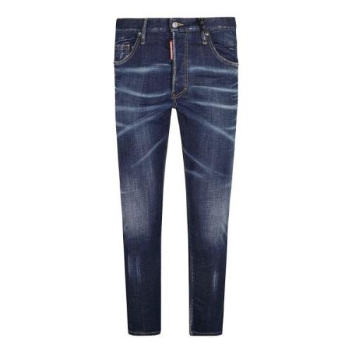 Blauwe Slim Fit Jeans met Whiskering Dsquared2 , Blue , Heren
