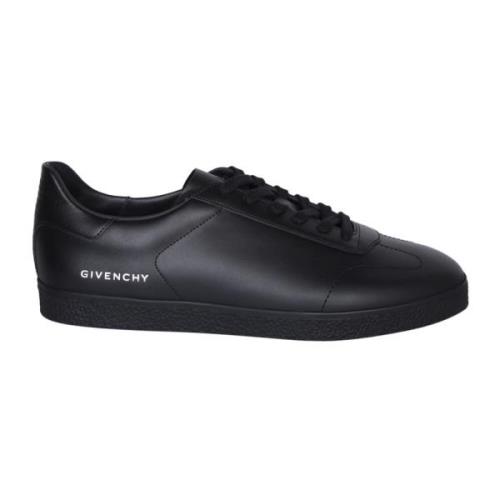 Zwarte Leren Sneakers Ronde Neus Ingestanst Logo Givenchy , Black , He...
