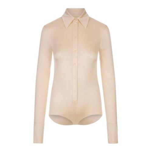 Witte Shirt Slim Fit Knoopsluiting Sportmax , Beige , Dames