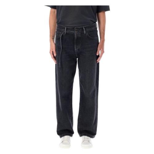 Zwarte Versleten Losse Fit Jeans Acne Studios , Black , Heren