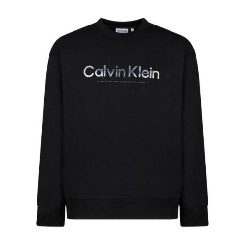 Zwart Logo Sweatshirt Katoen Ronde Hals Calvin Klein , Black , Heren