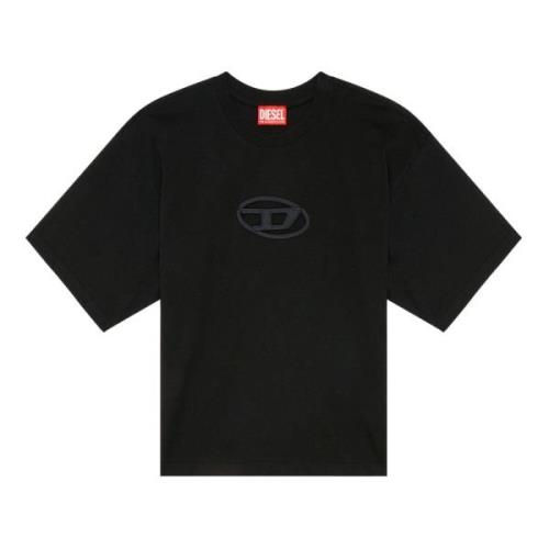 Zwart Katoenen T-shirt met Oval D Logo Diesel , Black , Dames