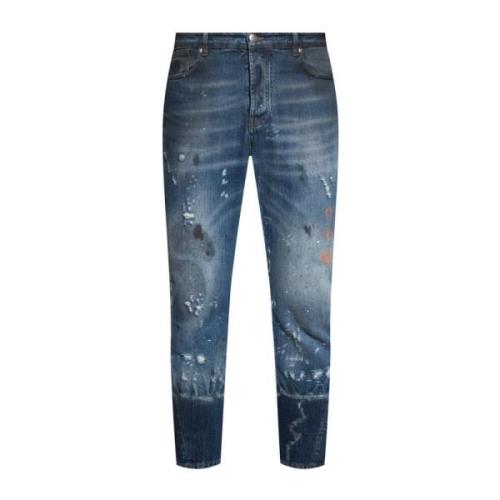 Versleten Navy Slim-Fit Jeans John Richmond , Blue , Heren