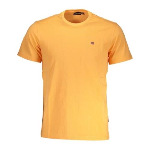 Oranje Katoenen T-Shirt met Borduursel Napapijri , Orange , Heren