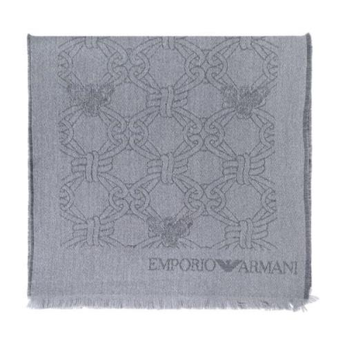 Wollen sjaal met logo Emporio Armani , Gray , Heren