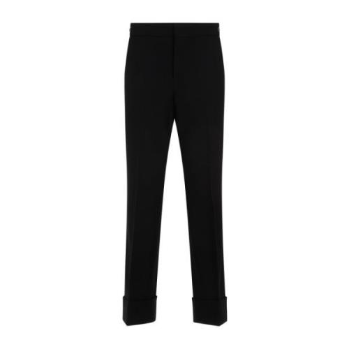 Zwarte Wol Slim Broek Horsebit Detail Gucci , Black , Dames