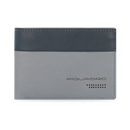 Grijze Leren Portemonnee Rfid Bescherming Piquadro , Gray , Heren