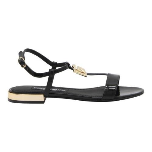 Zwarte platte sandalen voor vrouwen Dolce & Gabbana , Black , Dames