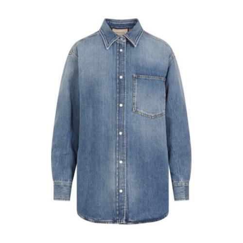 Blauwe Denim Gewatteerde Shirt Gucci , Blue , Dames