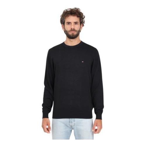 Zwarte Crew-Neck Sweater met Vlag Borduursel Tommy Hilfiger , Black , ...