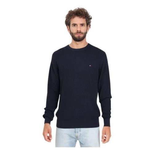 Blauwe Crew-Neck Sweater met Honingraat Weefsel Tommy Hilfiger , Blue ...