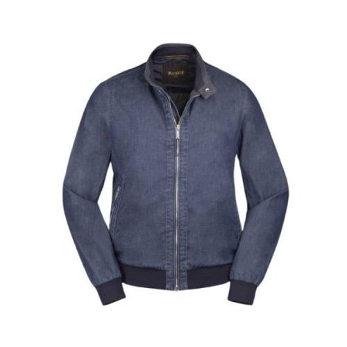 Indigo Bomber Jacket Acqua Line Moorer , Blue , Heren