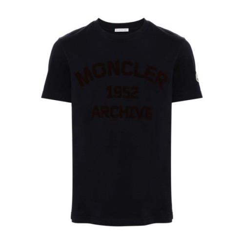 Blauw Katoen Jersey Logo T-shirt Moncler , Blue , Heren