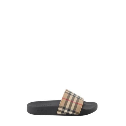 Geruite Slippers Burberry , Beige , Dames