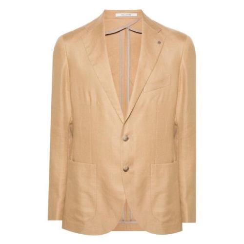 Beige Linnen Single-Breasted Jas Tagliatore , Beige , Heren