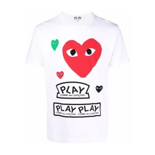 Rood Hart Print Crew Neck T-shirt Comme des Garçons Play , White , Her...