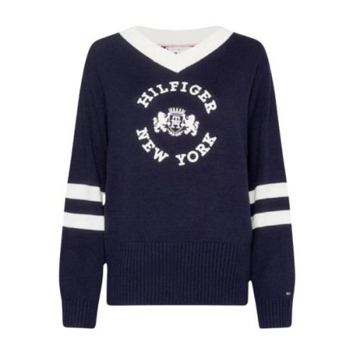 Varsity Roundall V-Neck Sweater Tommy Hilfiger , Blue , Dames