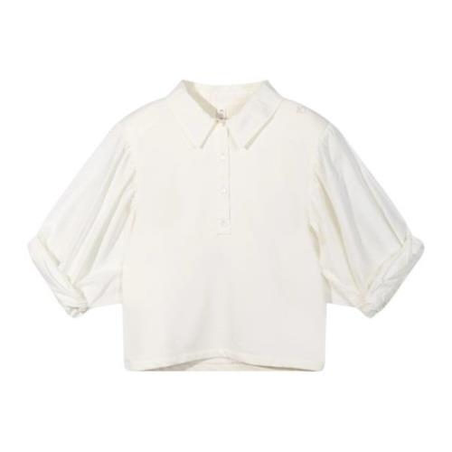 Polo blouse met relaxte pasvorm en ballonmouwen 10Days , White , Dames