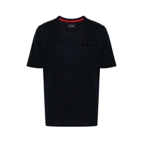 Midnight Blue Flocked Logo T-Shirt Kiton , Blue , Heren