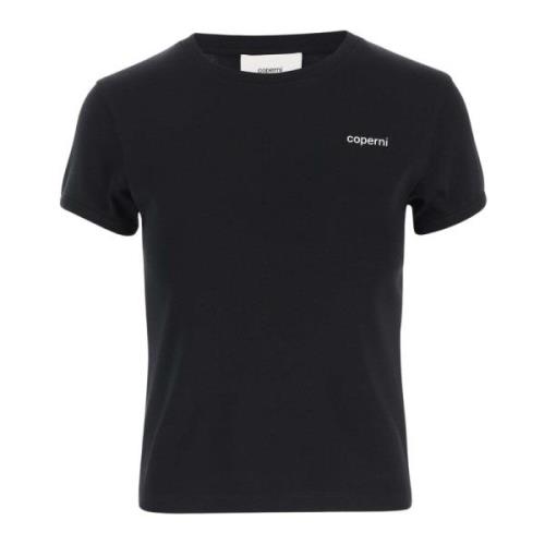 Katoenen T-shirt Ronde Hals Logo Zwart Coperni , Black , Dames