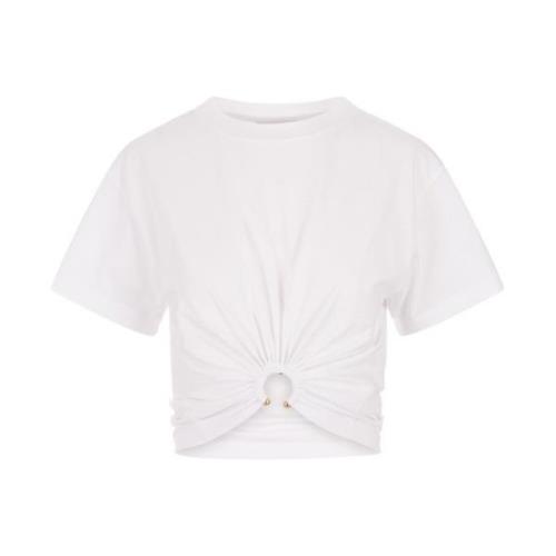 Witte Crop T-shirt met Gouden Ring Paco Rabanne , White , Dames