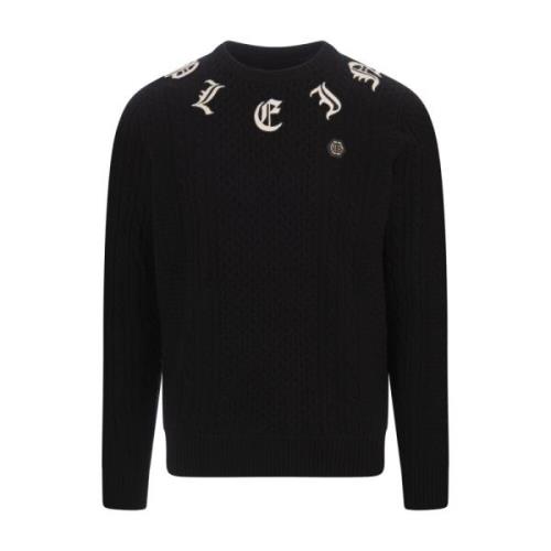 Zwart Wol Kasjmier Crew-Neck Trui Philipp Plein , Black , Heren